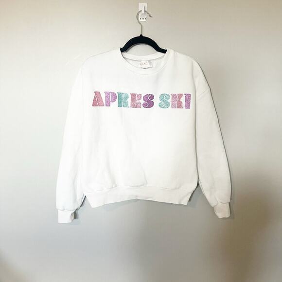 Beach riot Apres ski white crewneck sweatshirt sparkly letters women’s small - Picture 1 of 10